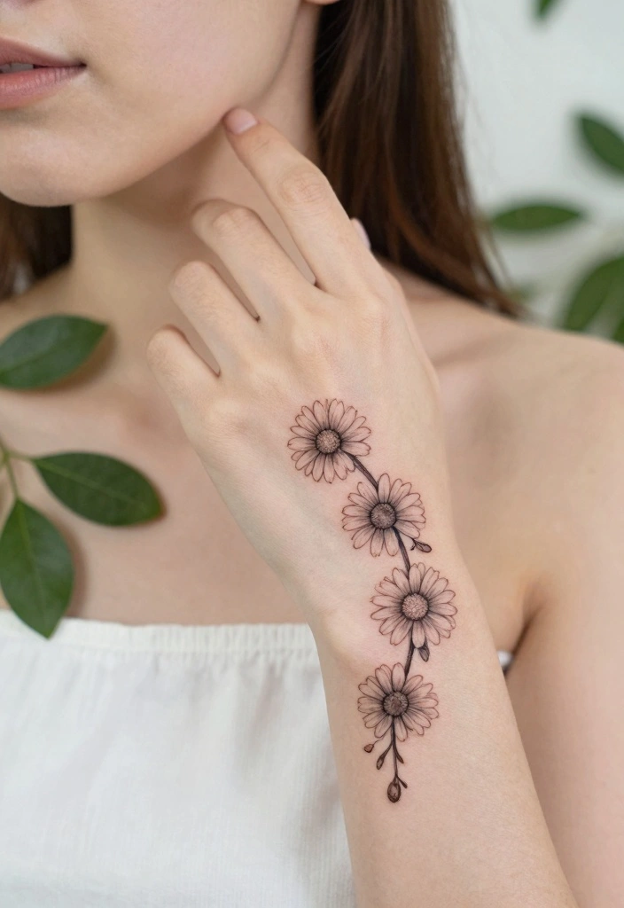 15 Female Hand Tattoo Ideas: Bold, Feminine, and Stylish 1 15 Female Hand Tattoo Ideas Bold Feminine and Stylish 1. Delicate Daisy Chain 0