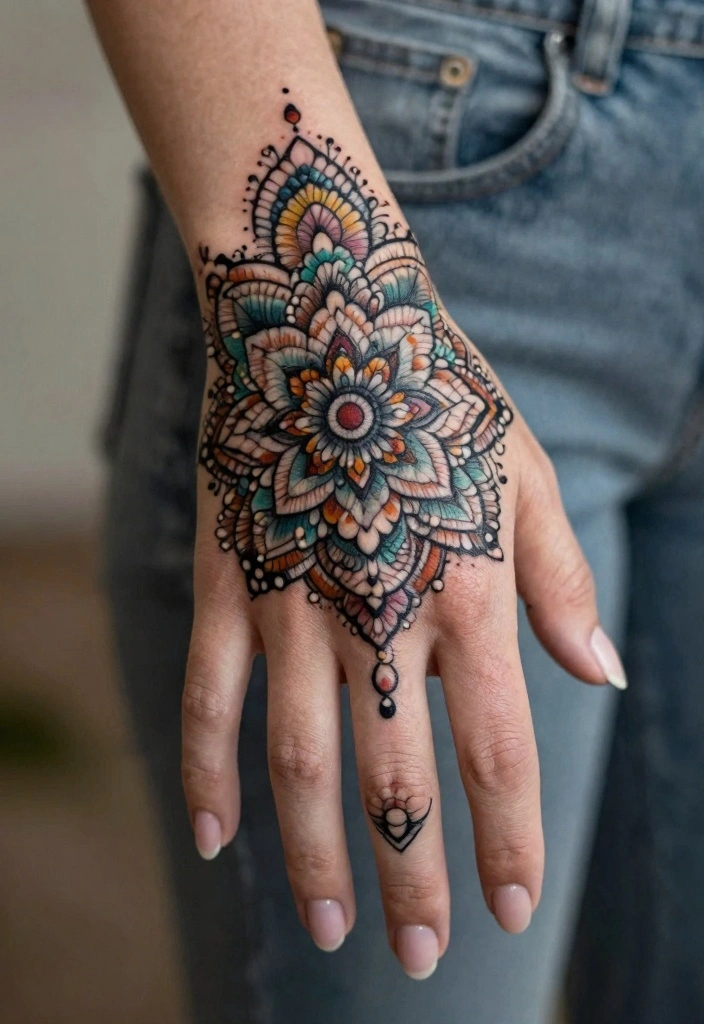 15 Female Hand Tattoo Ideas: Bold, Feminine, and Stylish 113 15 Female Hand Tattoo Ideas Bold Feminine and Stylish 11. Floral Mandala 0
