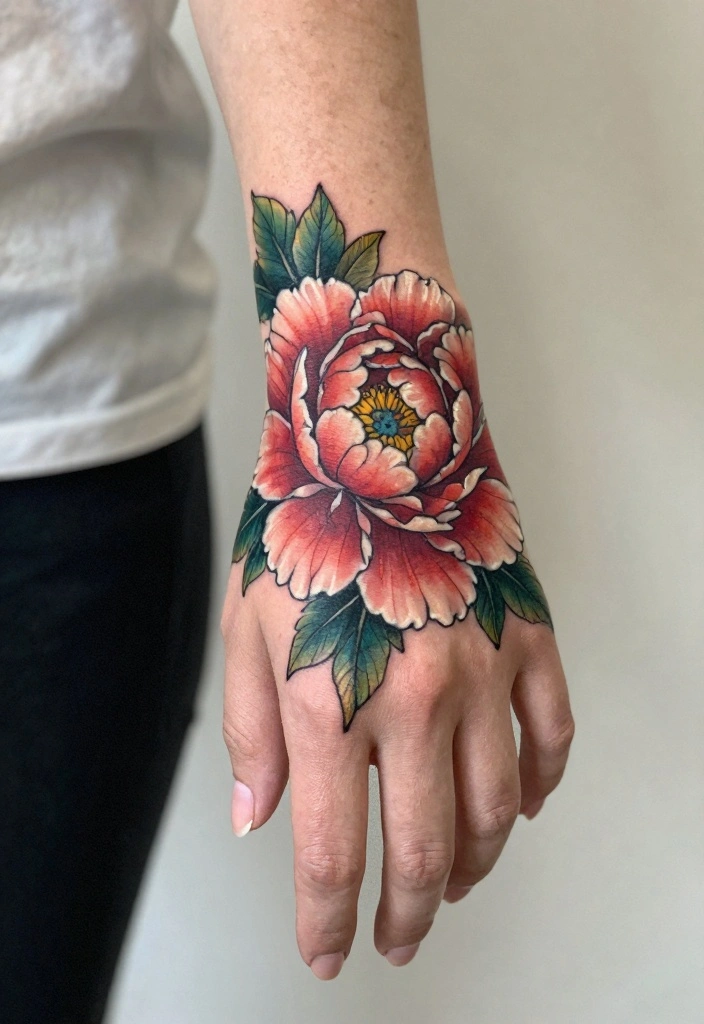 15 Female Hand Tattoo Ideas: Bold, Feminine, and Stylish 159 15 Female Hand Tattoo Ideas Bold Feminine and Stylish 15. Peony Bloom 0
