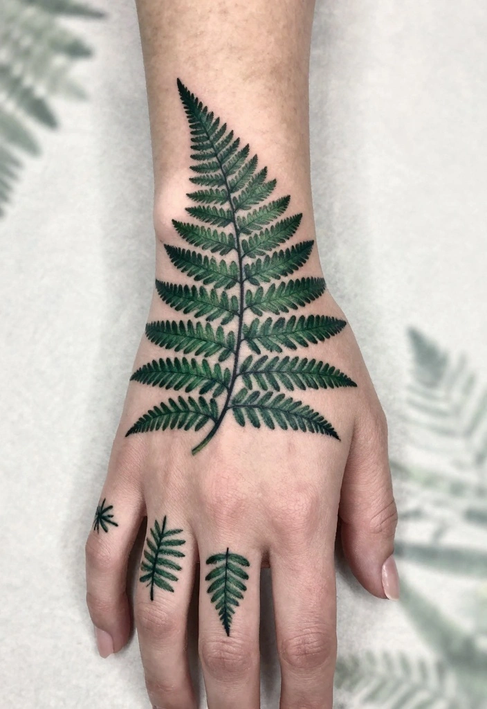 15 Female Hand Tattoo Ideas: Bold, Feminine, and Stylish 34 15 Female Hand Tattoo Ideas Bold Feminine and Stylish 4. Fern Leaves 0