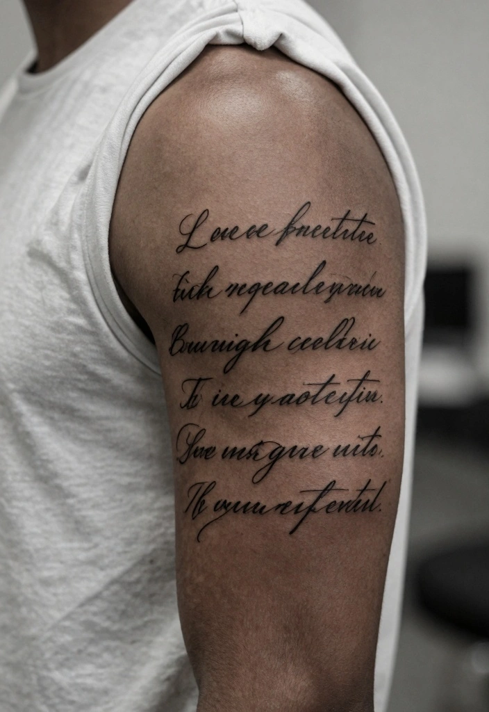 15 Upper Arm Half Sleeve Tattoo Ideas for Men Bold and Clean 34 15 Upper Arm Half Sleeve Tattoo Ideas for Men Bold and Clean 4. Minimalist Quotes 0