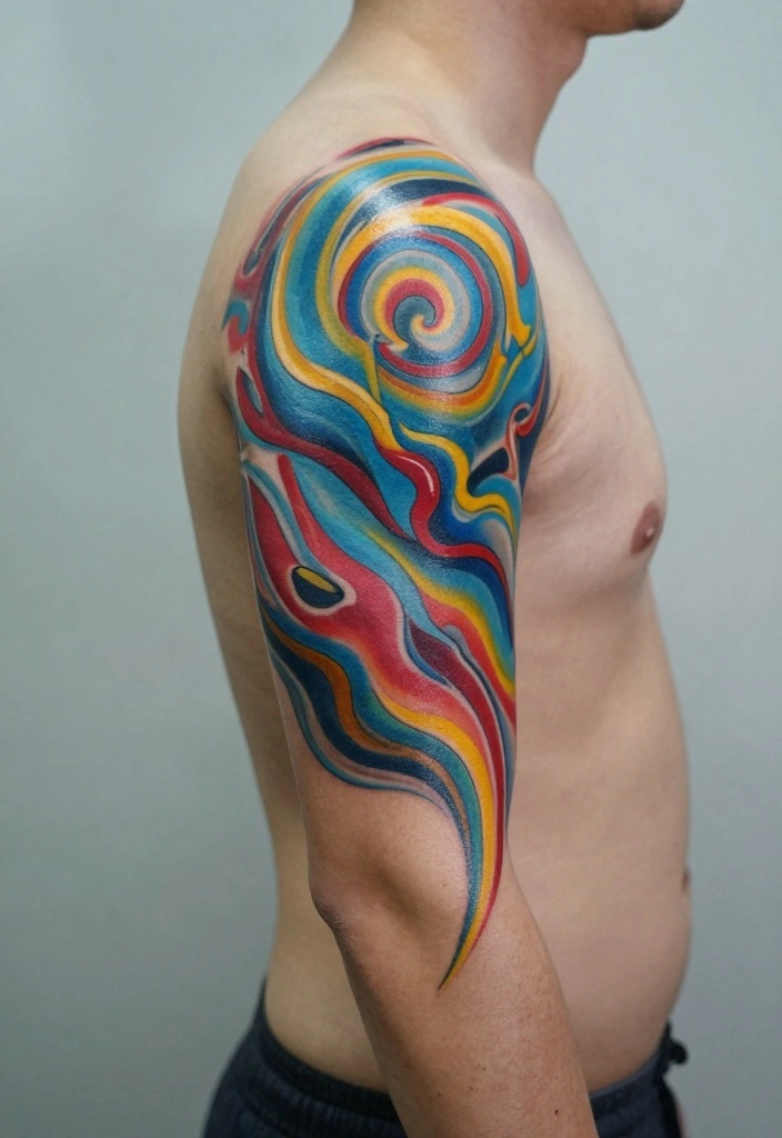 15 Upper Arm Half Sleeve Tattoo Ideas for Men Bold and Clean 45 15 Upper Arm Half Sleeve Tattoo Ideas for Men Bold and Clean 5. Abstract Art 0