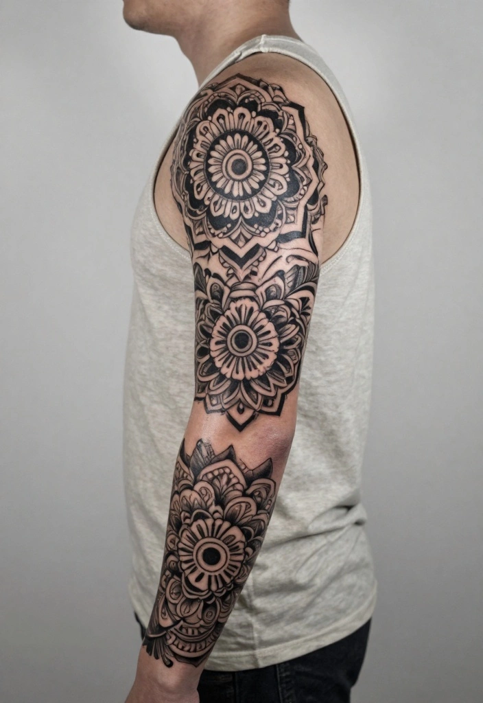 15 Upper Arm Half Sleeve Tattoo Ideas for Men Bold and Clean 56 15 Upper Arm Half Sleeve Tattoo Ideas for Men Bold and Clean 6. Classic Blackwork 0
