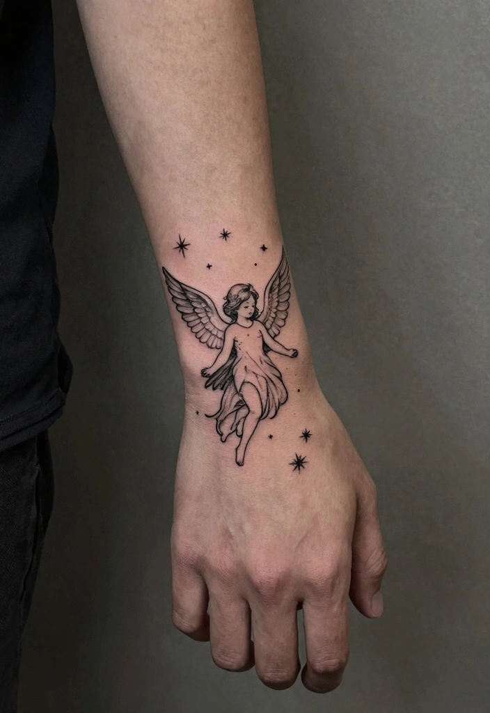 16 Angel Tattoo Design Ideas for Men Strong and Meaningful 10. Celestial Angel 0