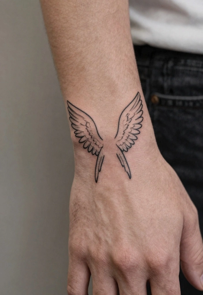 16 Angel Tattoo Design Ideas for Men Strong and Meaningful 13. Simple Angel Emblem 0