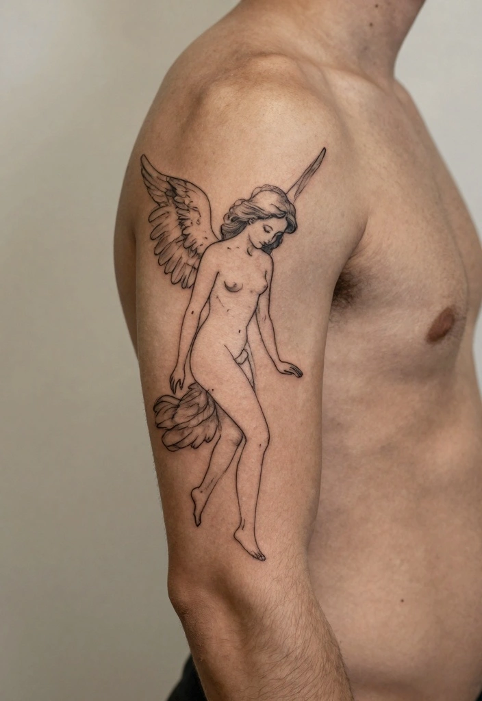16 Angel Tattoo Design Ideas for Men Strong and Meaningful 5. Fallen Angel 0