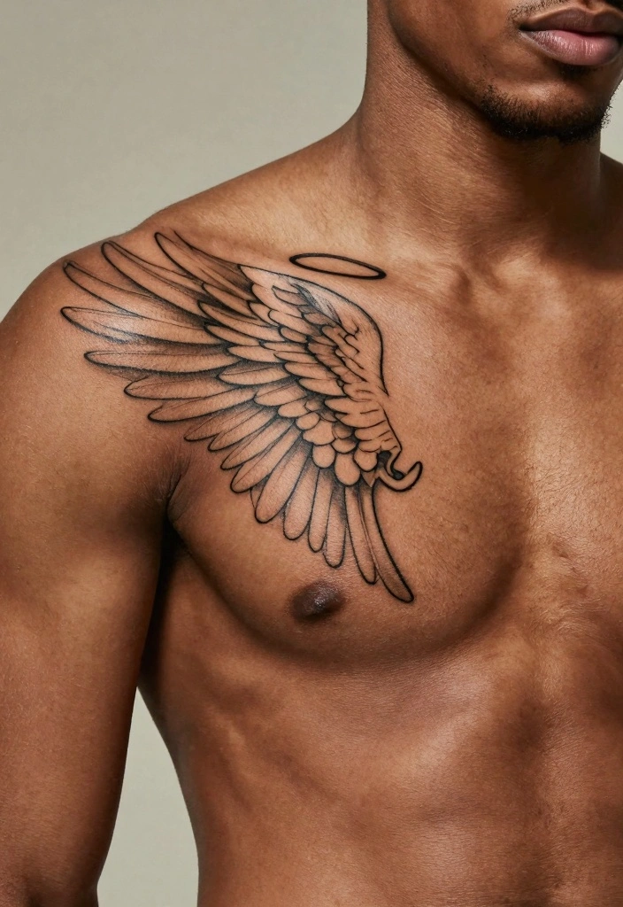 16 Angel Tattoo Design Ideas for Men Strong and Meaningful 6. Angel Wings with Halo 0