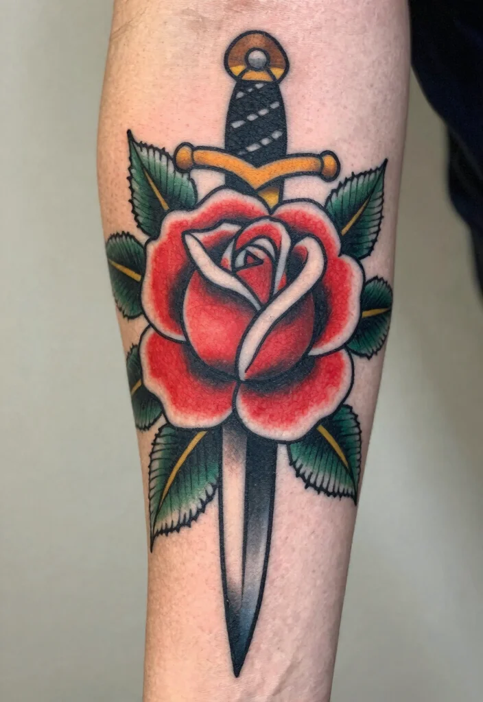 16 Black and White Traditional Tattoo Flash Ideas Classic Style 170 16 Black and White Traditional Tattoo Flash Ideas Classic Style 16. Traditional Rose and Dagger 0