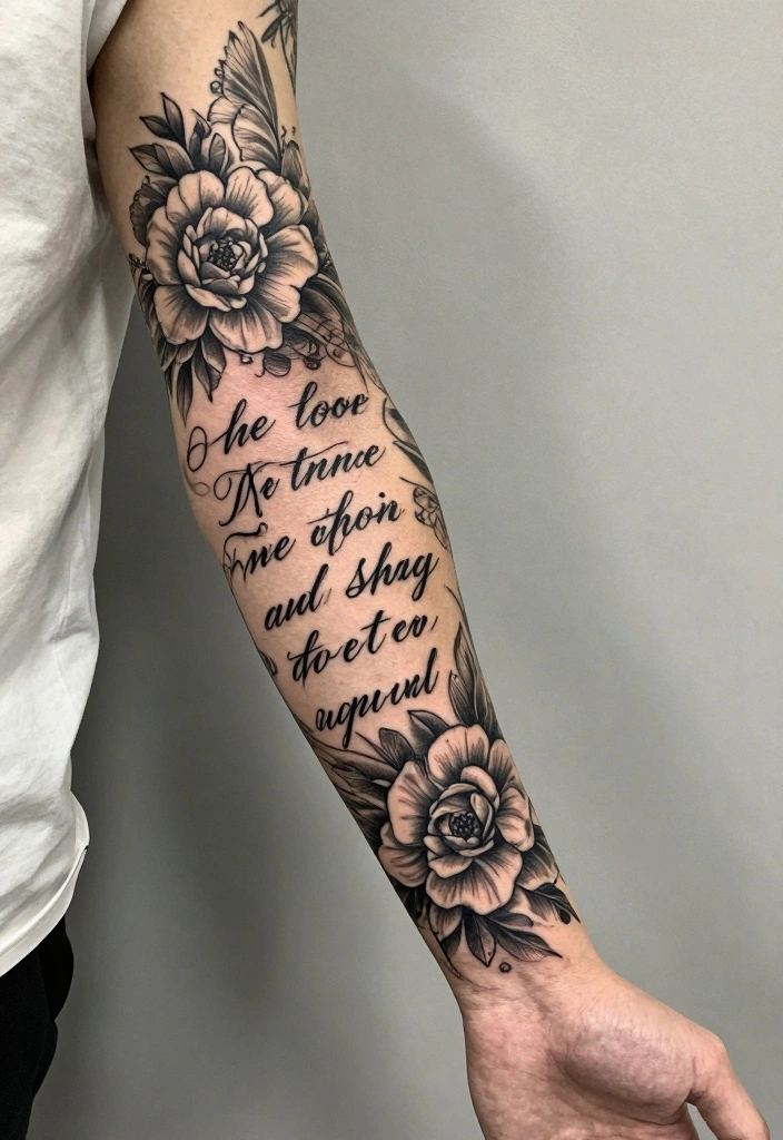 16 Full Hand Sleeve Tattoo Ideas for Men Bold and Detailed 12. Quotes and Text 0