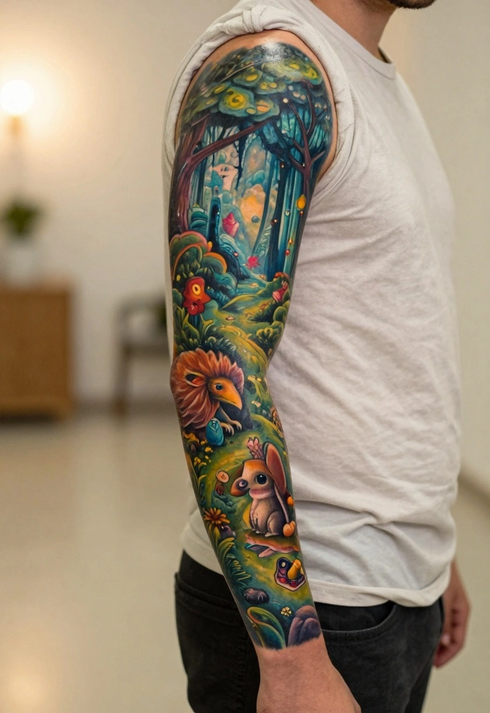 16 Full Hand Sleeve Tattoo Ideas for Men Bold and Detailed 16. Fantasy Landscapes 0