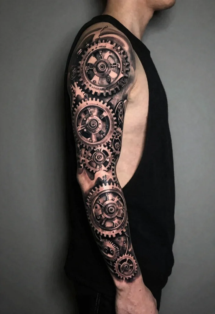 16 Full Hand Sleeve Tattoo Ideas for Men Bold and Detailed 9. Mechanical and Steampunk 0