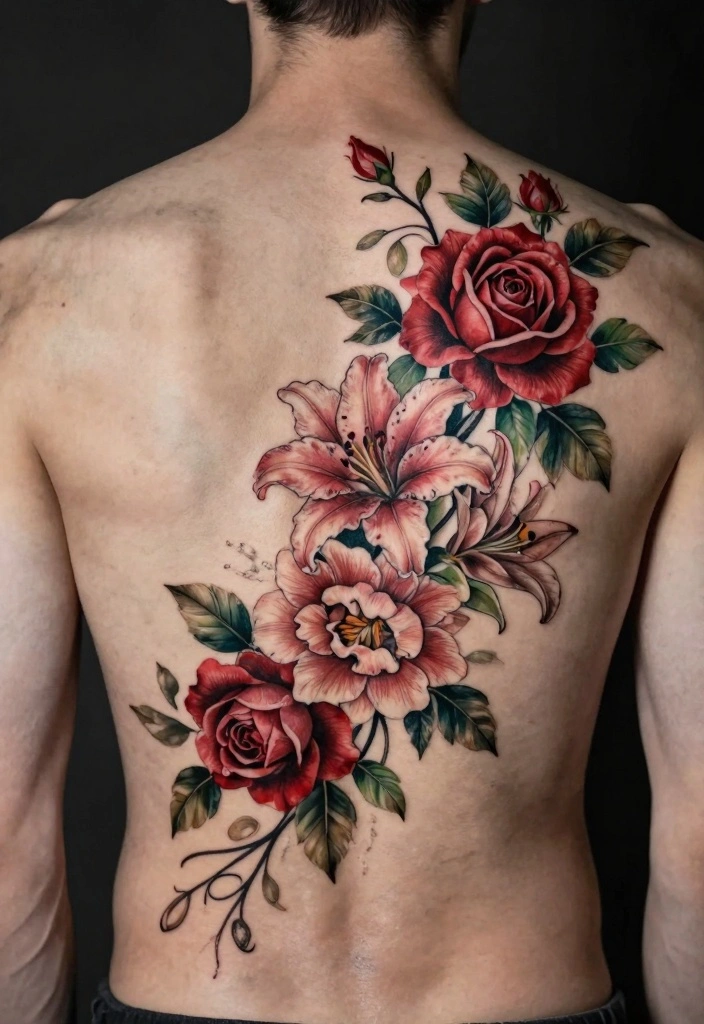 16 Male Back Tattoo Ideas Powerful Masculine and Artistic 13. The Floral Designs 0
