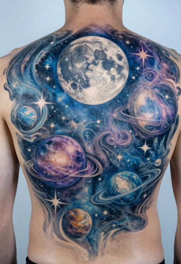 16 Male Back Tattoo Ideas Powerful Masculine and Artistic 16. The Celestial Bodies 0