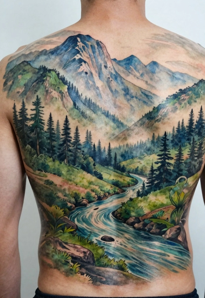 16 Male Back Tattoo Ideas Powerful Masculine and Artistic 6. The Nature Scene 0