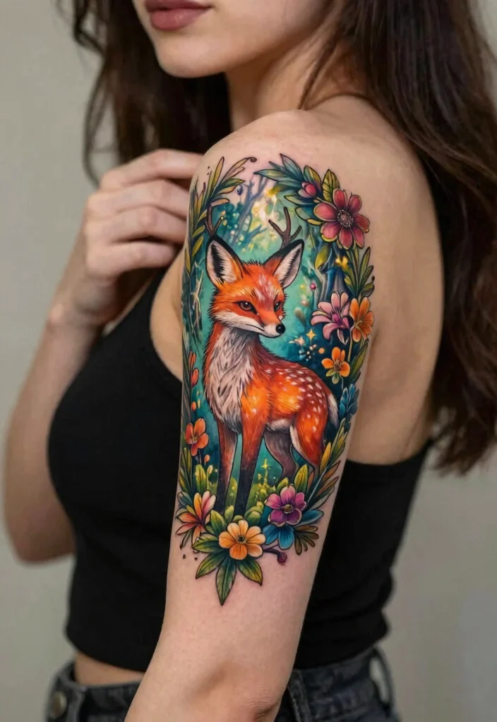 16 Upper Arm Half Sleeve Tattoo Ideas for Women Stylish Flow 137 16 Upper Arm Half Sleeve Tattoo Ideas for Women Stylish Flow 13. Mystical Forest Creatures 0