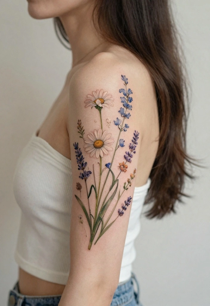 16 Upper Arm Half Sleeve Tattoo Ideas for Women Stylish Flow 34 16 Upper Arm Half Sleeve Tattoo Ideas for Women Stylish Flow 4. Delicate Wildflowers 0