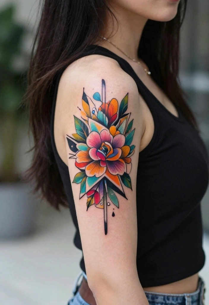 16 Upper Arm Half Sleeve Tattoo Ideas for Women Stylish Flow 67 16 Upper Arm Half Sleeve Tattoo Ideas for Women Stylish Flow 7. Abstract Floral Art 0