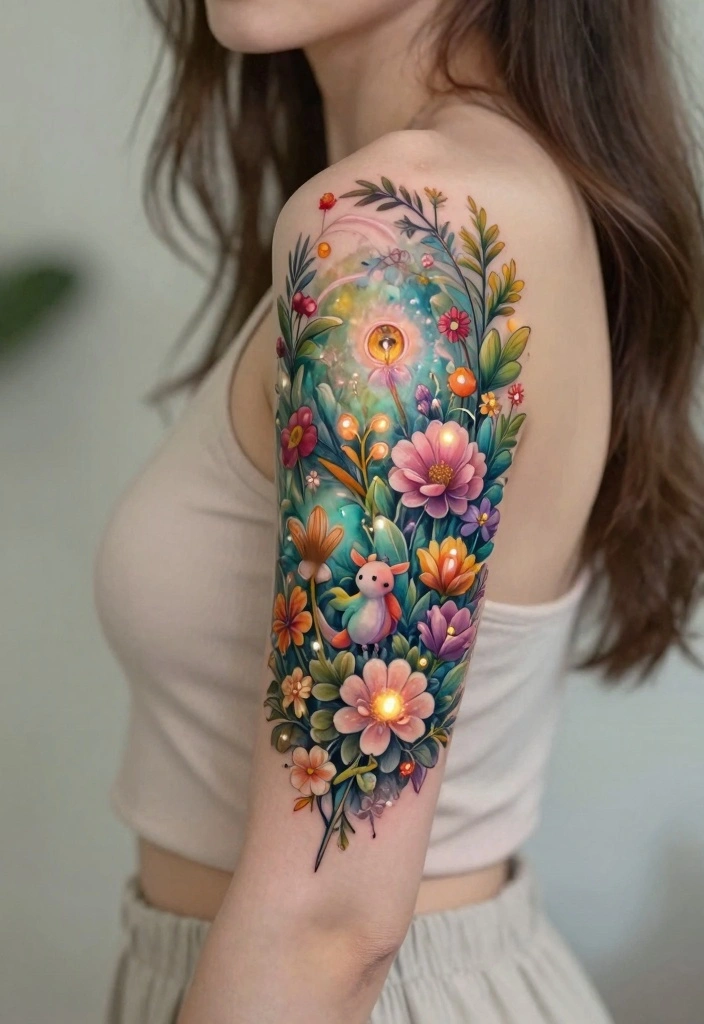 16 Upper Arm Half Sleeve Tattoo Ideas for Women Stylish Flow 80 16 Upper Arm Half Sleeve Tattoo Ideas for Women Stylish Flow 8. Enchanted Garden 0