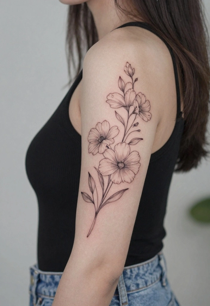 16 Upper Arm Half Sleeve Tattoo Ideas for Women Stylish Flow 91 16 Upper Arm Half Sleeve Tattoo Ideas for Women Stylish Flow 9. Minimalist Floral Line Art 0