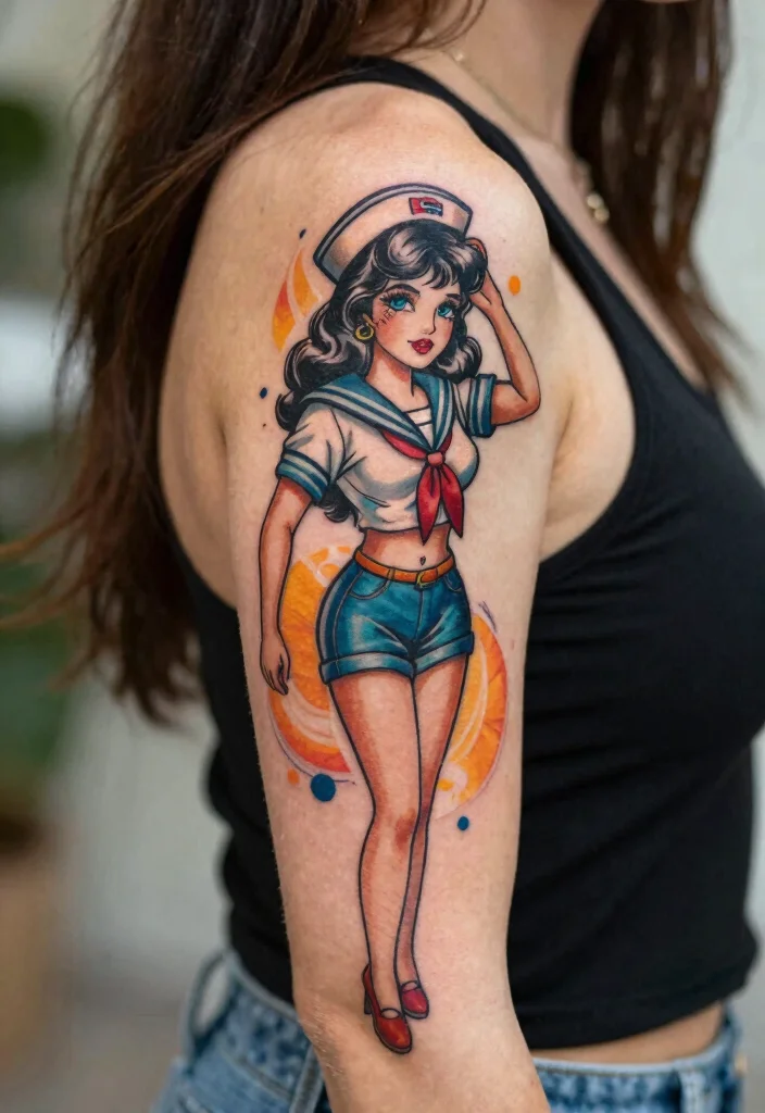 18 American Traditional Tattoo Flash Ideas Bold and Timeless 159 18 American Traditional Tattoo Flash Ideas Bold and Timeless 15. Vintage Sailor Girl 0