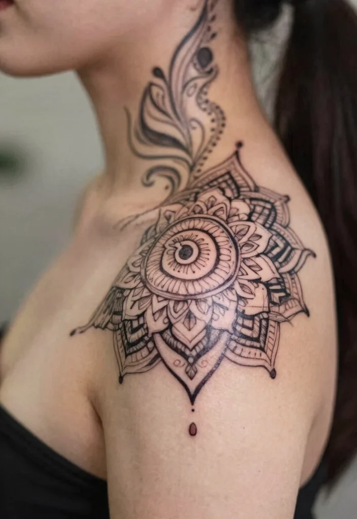 18 Mandala Tattoo Design Ideas From Simple to Detailed 100 18 Mandala Tattoo Design Ideas From Simple to Detailed 10. Neck and Shoulder Mandala Tattoos 0
