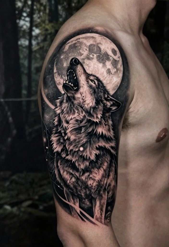 18 Viking Style Tattoo Ideas From Minimal to Full Sleeve 14. The Wolf and Moon 0