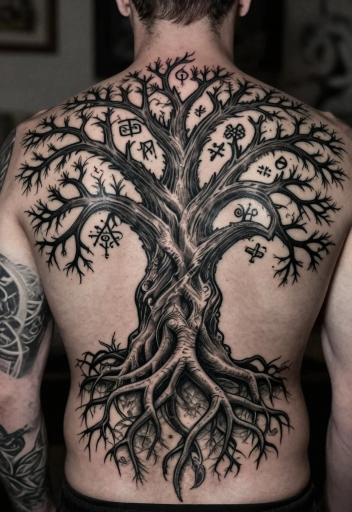 18 Viking Style Tattoo Ideas From Minimal to Full Sleeve 5. The Yggdrasil Tree 0
