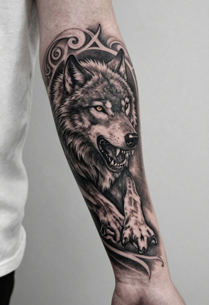 18 Viking Style Tattoo Ideas From Minimal to Full Sleeve 9. Fenrir the Wolf 0