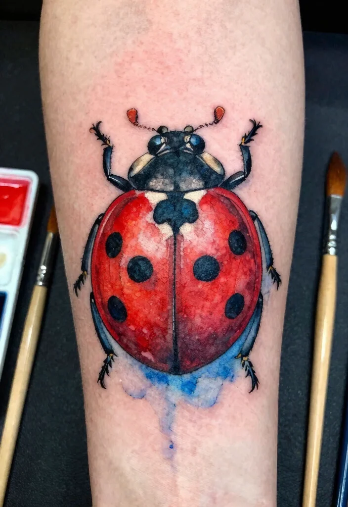 8 Ladybug Tattoo Stencil Ideas For Clean Precise Designs 3. Watercolor Ladybug 0