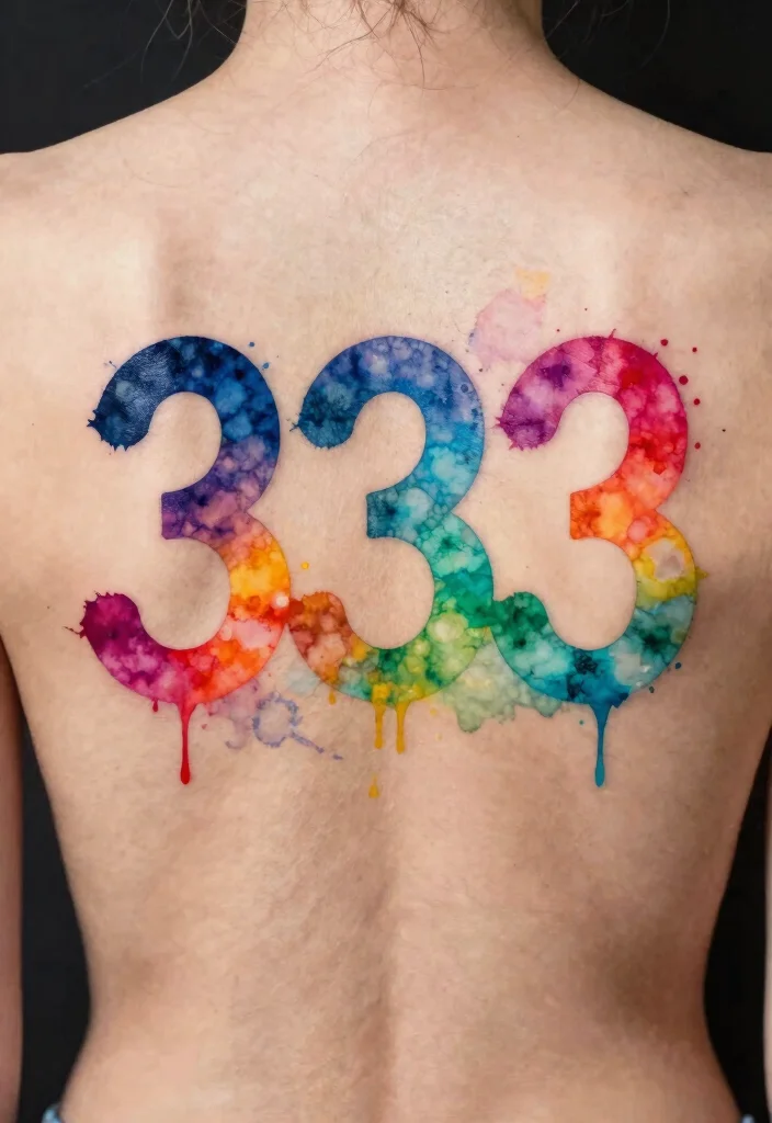 10 333 Angel Number Tattoo Ideas With Spiritual Meaning 26 10 333 Angel Number Tattoo Ideas With Spiritual Meaning 6. Watercolor Splash 0