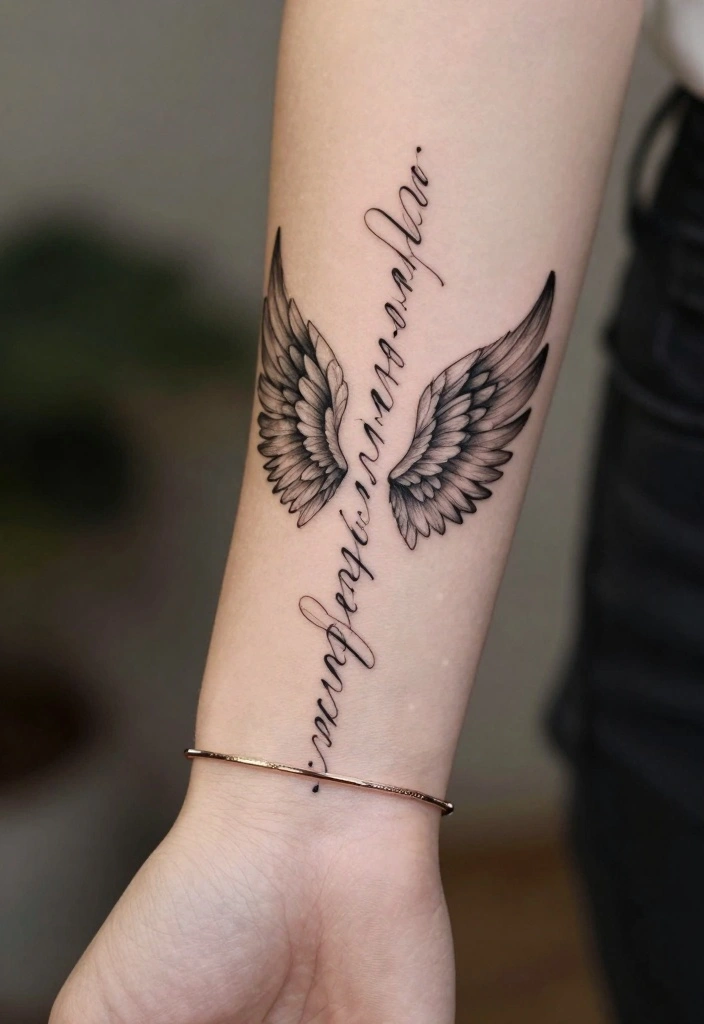 10 Angel Wing Wrist Tattoo Ideas Delicate and Meaningful 8. Scripted Wings 0