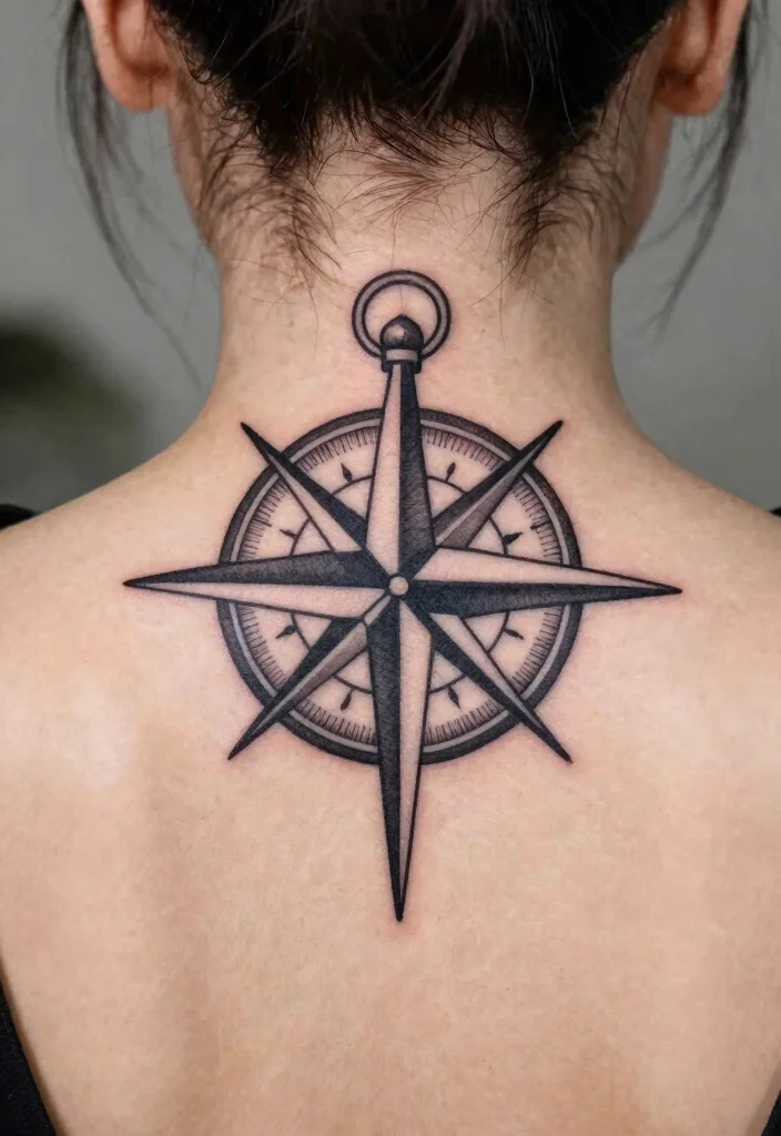 10 Cross Back of Neck Tattoo Ideas Faith Inspired 10. Compass Cross 0