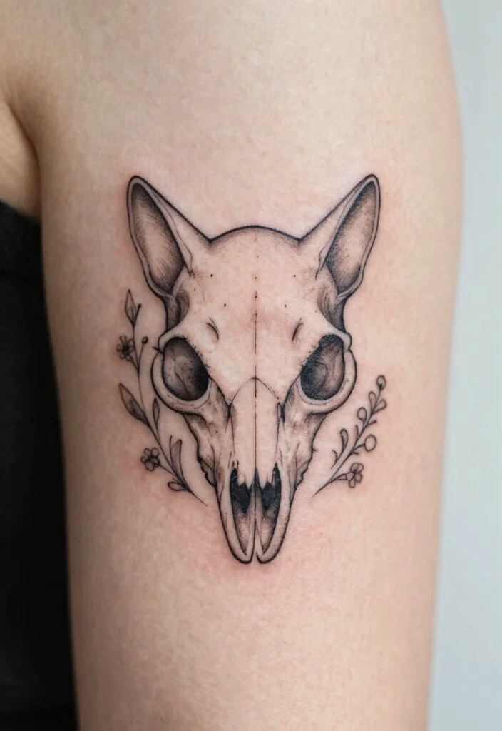 10 Dead Cat Tattoo Ideas Dark and Artistic 1. Elegant Minimalist Cat Skull 0