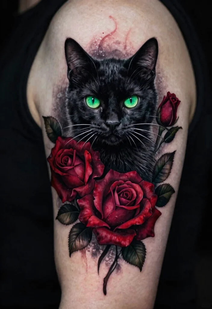 10 Dead Cat Tattoo Ideas Dark and Artistic 2. Gothic Cat with Rose 0