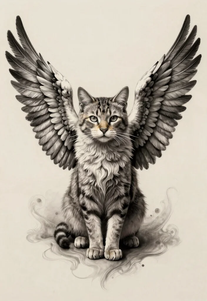 10 Dead Cat Tattoo Ideas Dark and Artistic 7. Cat with Wings 0