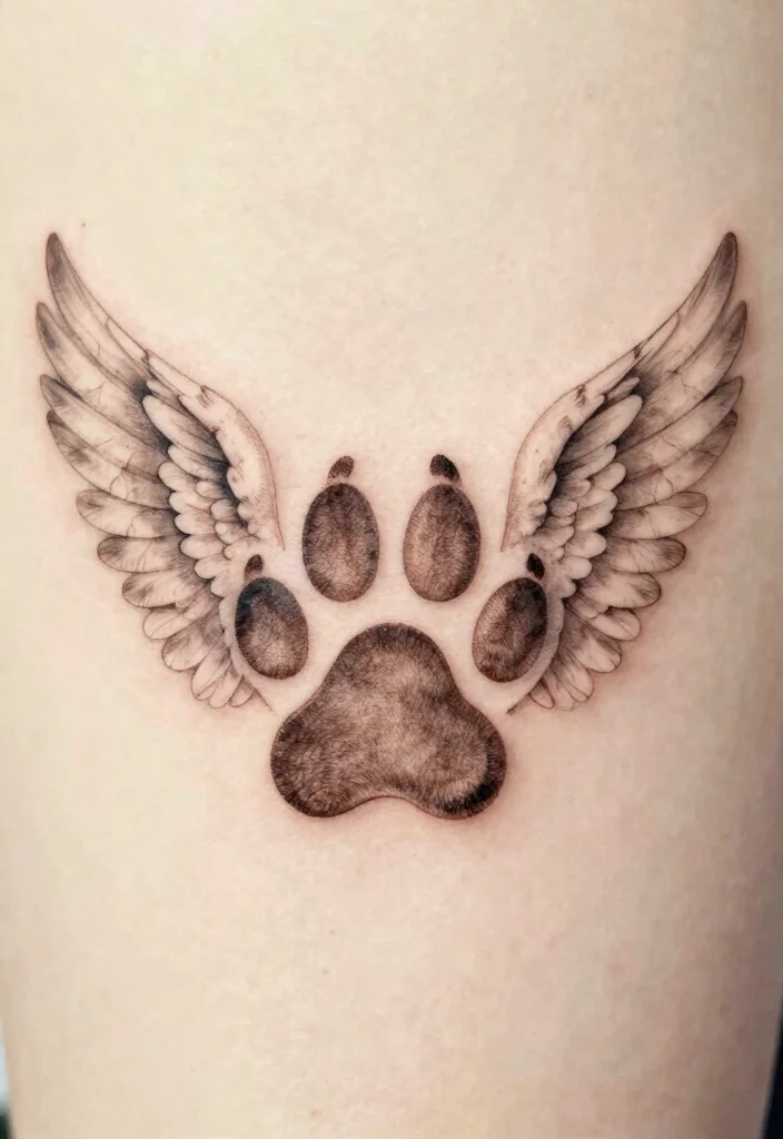 10 Dead Cat Tattoo Ideas Dark and Artistic 8. Paw Print with Angel Wings 0