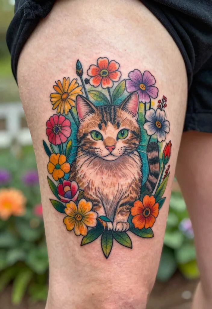 10 Minimal Cat Tattoo Ideas Clean and Subtle 59 10 Minimal Cat Tattoo Ideas Clean and Subtle 9. Cat and Flower 0