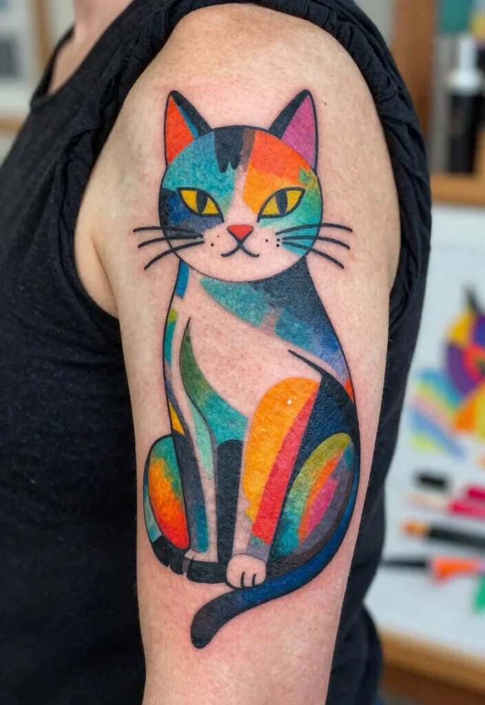 10 Minimalist Cat Tattoo Ideas Simple Line Art 8. Abstract Cat Art 0