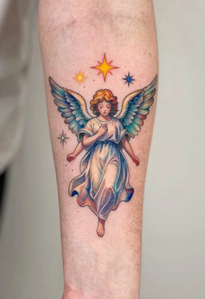 10 Small Angel Tattoo Ideas Simple and Meaningful 10. Starry Angel 0