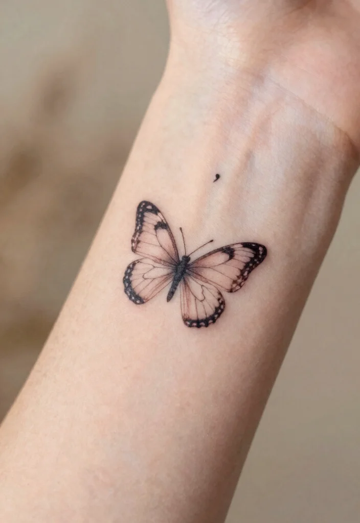 10 Small Butterfly Semicolon Tattoo Ideas Hopeful and Subtle 4. Tiny Butterfly with Subtle Semicolon 0