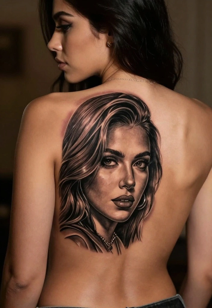 14 Back Tattoo Ideas for Black Women: Bold and Artistic 10. Portrait Tattoos