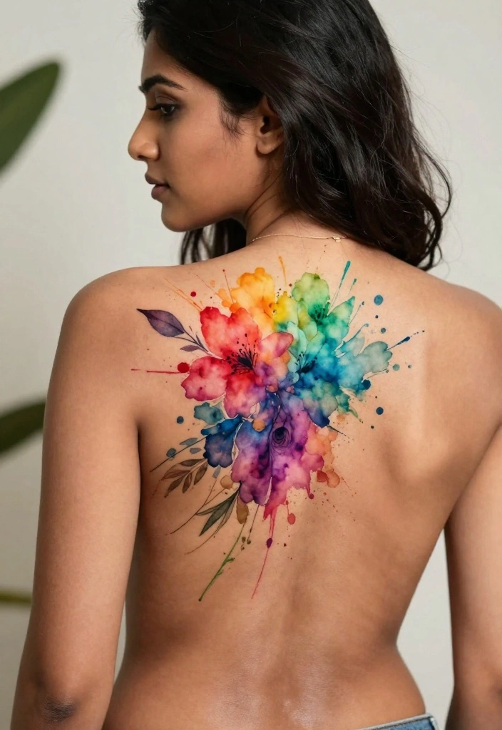 14 Back Tattoo Ideas for Black Women: Bold and Artistic 11. Watercolor Tattoos