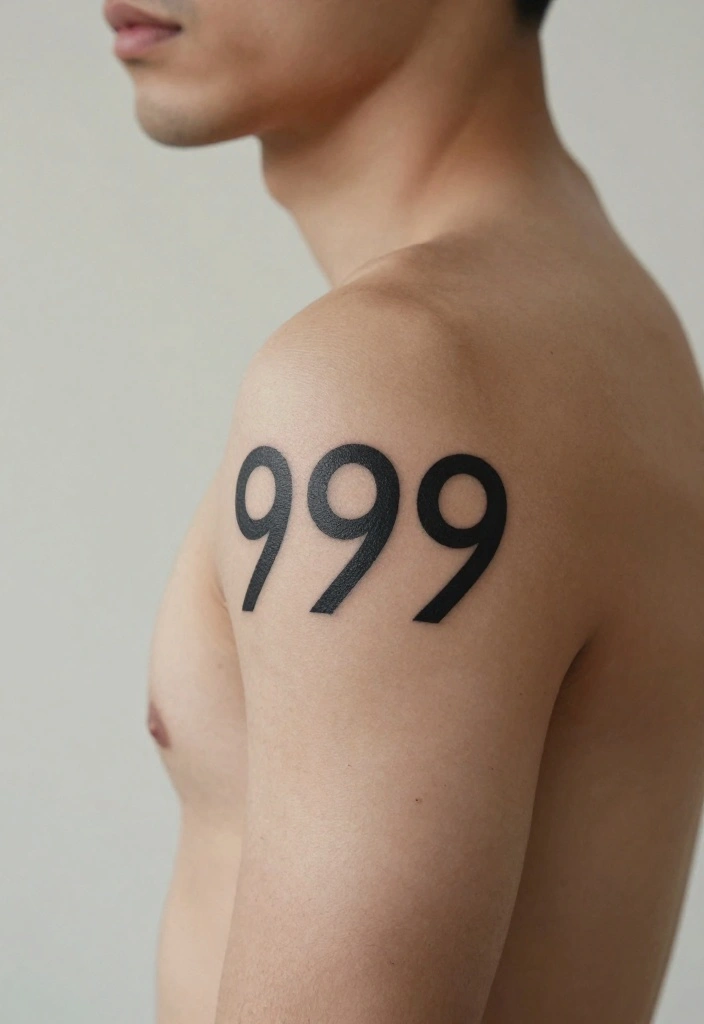 12 Angel Number Tattoo Ideas for Men Spiritual and Clean 9. 999 Completion and Wholeness 0