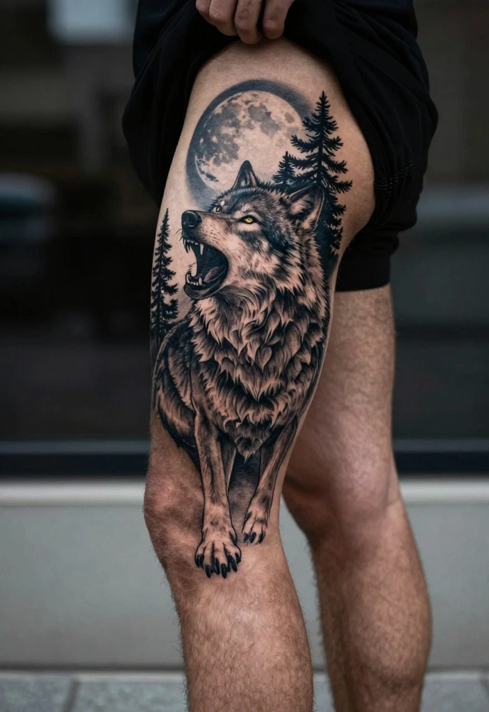 12 Back Leg Tattoo Ideas for Men: Strong and Unique 12 12 Back Leg Tattoo Ideas for Men Strong and Unique 2. Fierce Wolf 0