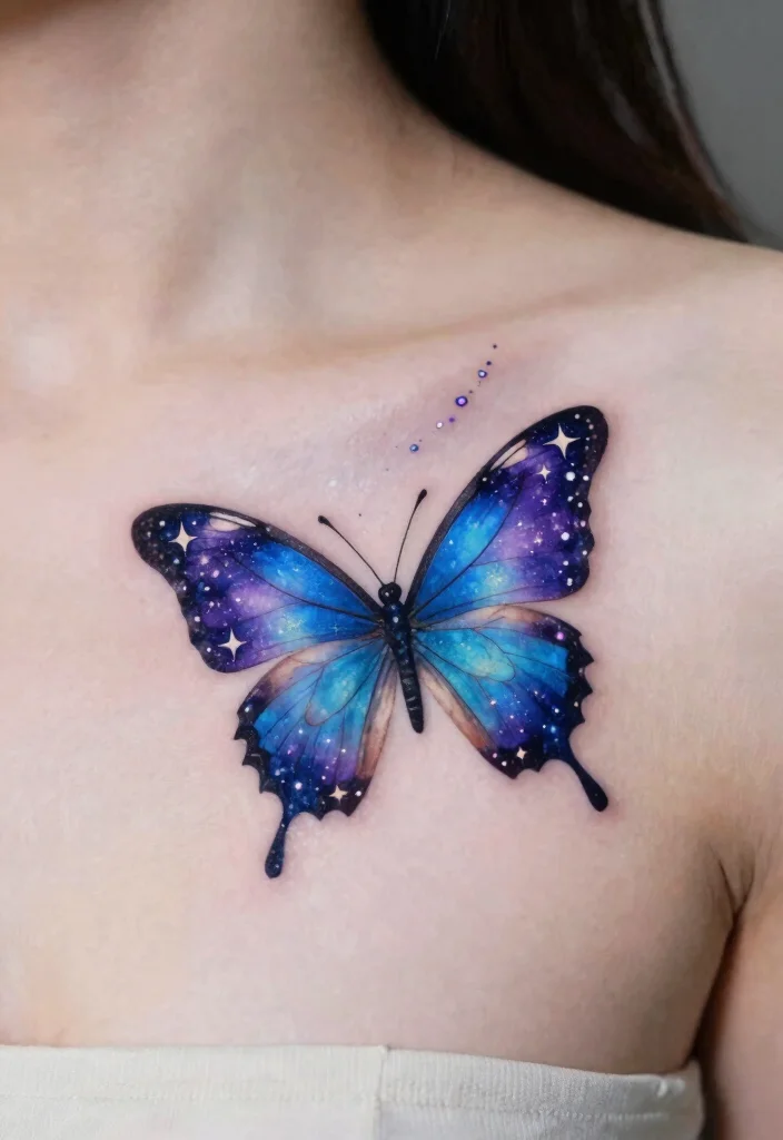 12 Butterfly Tattoo Ideas With Name Personal and Meaningful 10. Celestial Butterfly with Starry Elements 0
