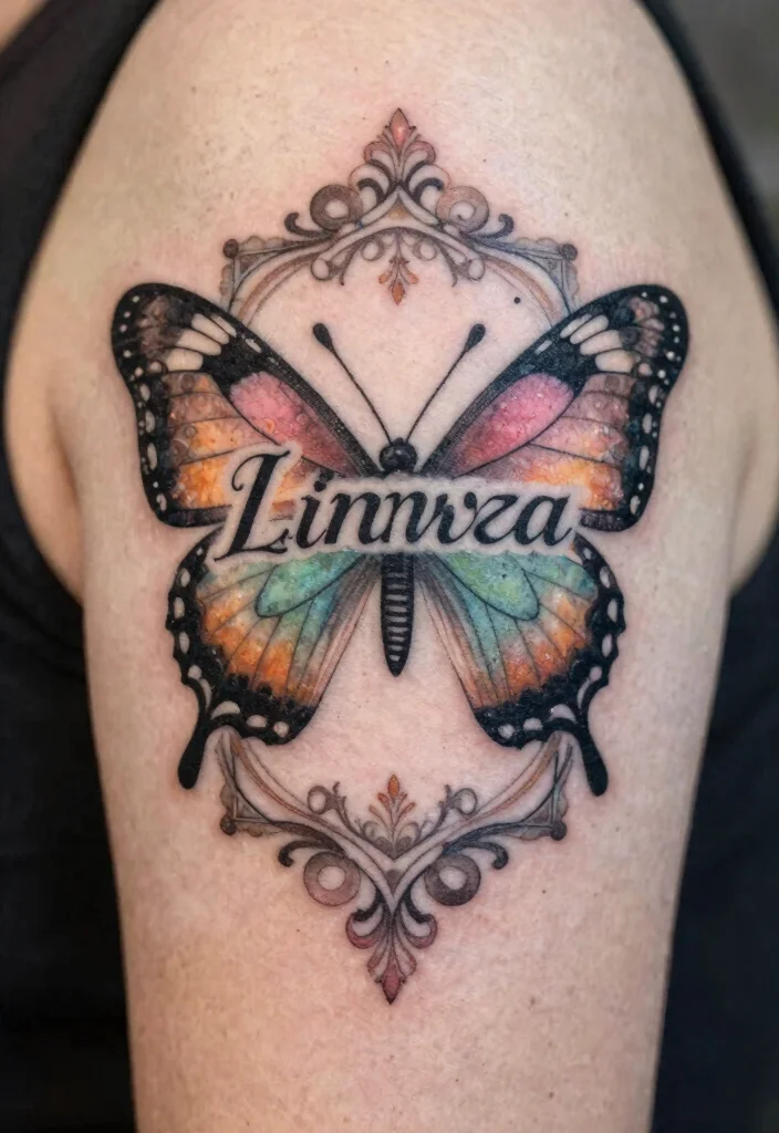 12 Butterfly With Name Tattoo Ideas Elegant and Personal 7. Vintage Butterfly with Name 0