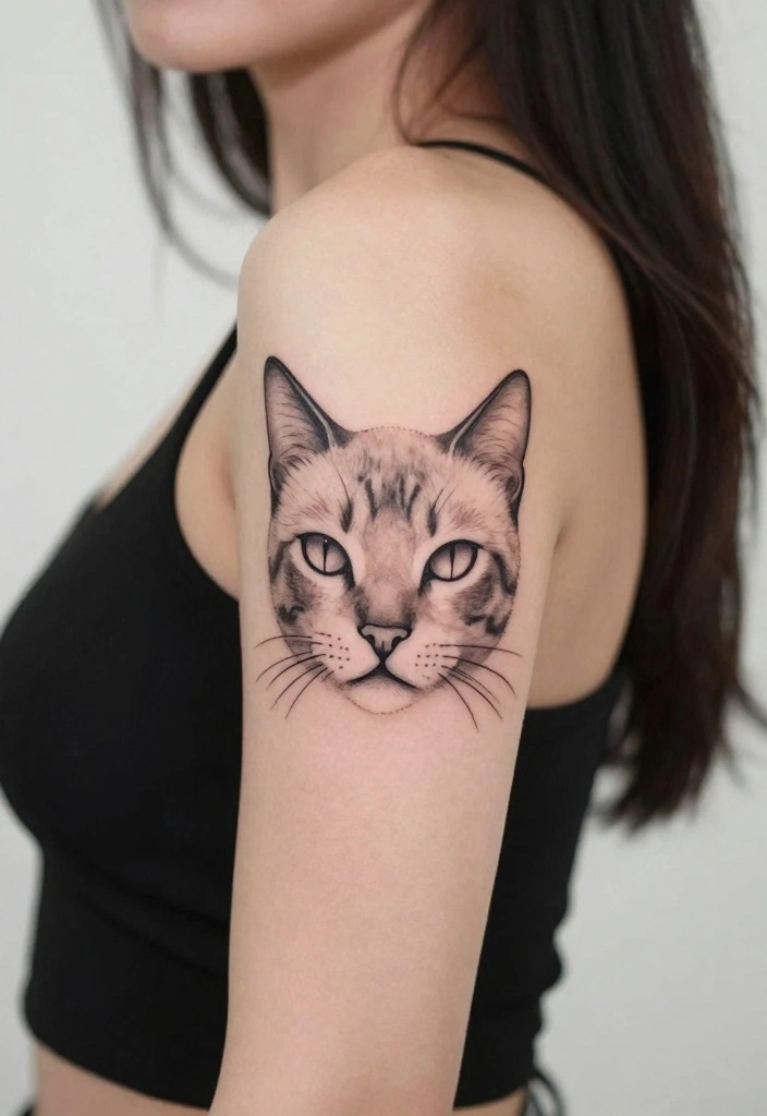 12 Dainty Cat Tattoo Ideas Soft and Feminine 3. Minimalist Cat Face 0