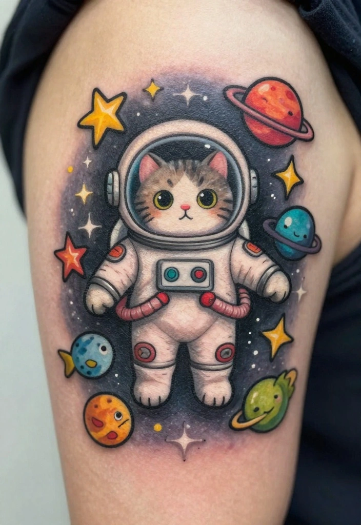 12 Funny Cat Tattoo Ideas: Playful and Creative 40 12 Funny Cat Tattoo Ideas Playful and Creative 10. Cat in Space 0