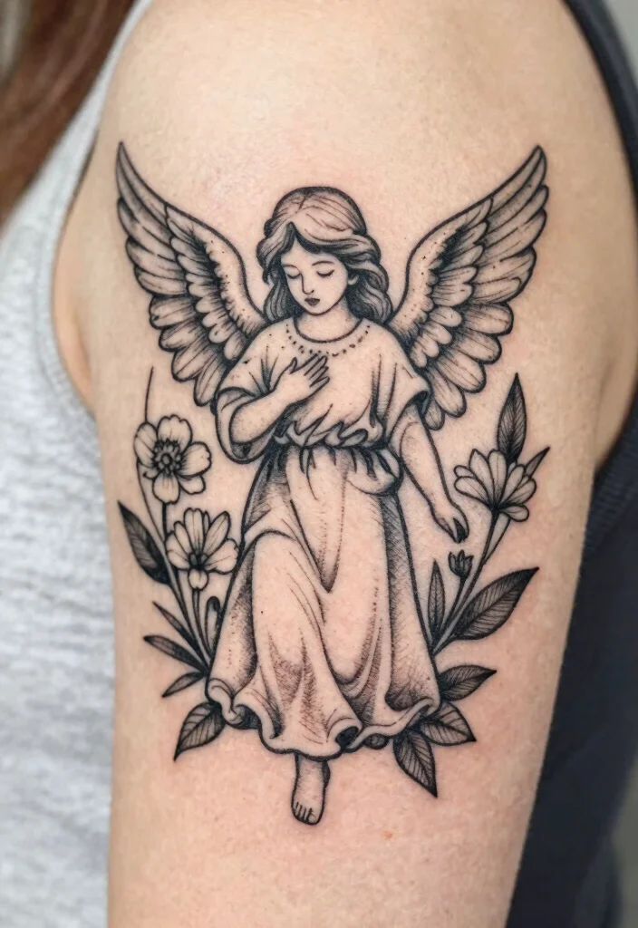 12 Guardian Angel Tattoo Stencil Ideas Clean and Detailed 9. Natures Guardian 0