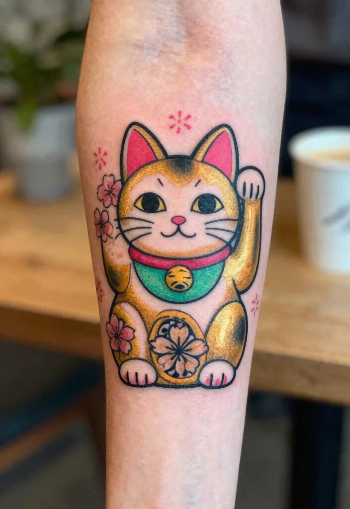 12 Japanese Cat Tattoo Ideas Traditional and Lucky 1. The Lucky Maneki neko 0